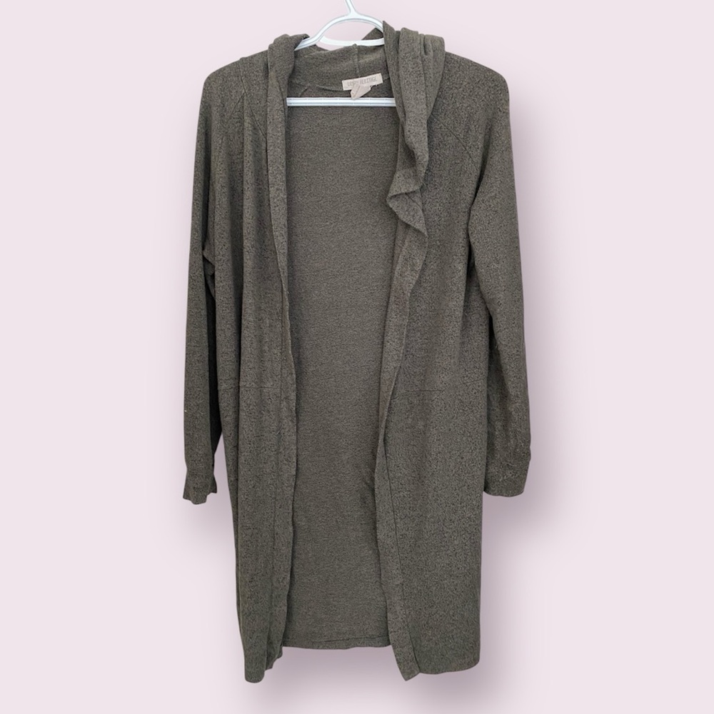 Green Grey Hooded Sweater Cardigan